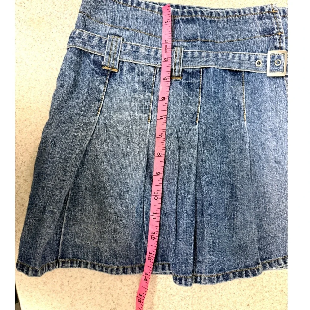 Vintage Y2K Justice‎ Denim Mini Skirt Pleated Belted Grunge 90s
